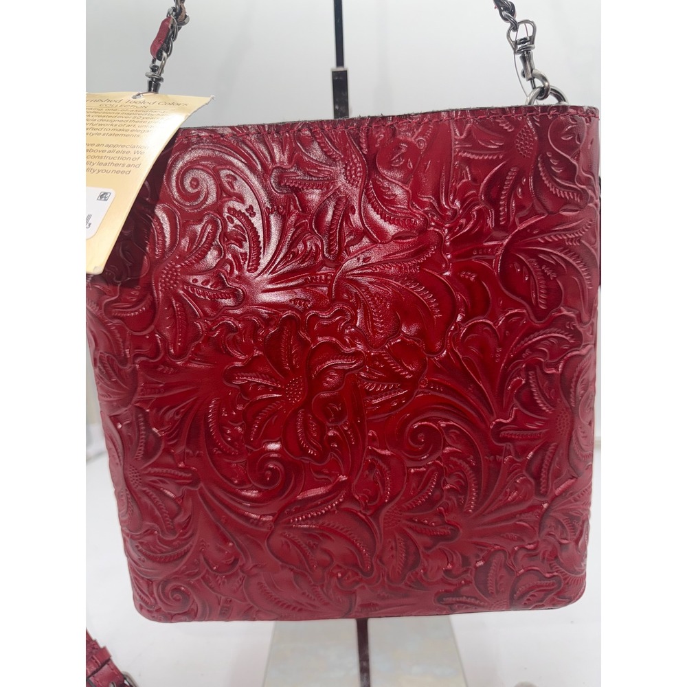 Patricia Nash Ledra Burnished Tooled Leather Crossbody Bag Lava Red P844244X - Picture 1 of 11